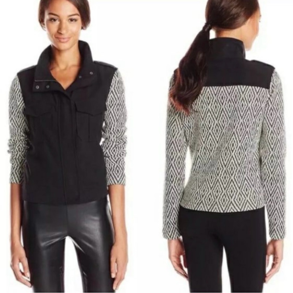 Ella moss black white ikat tribal sleeve button down jacket XS
